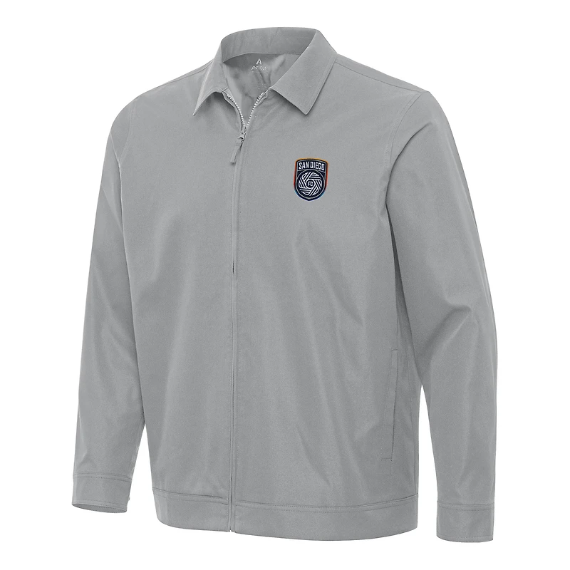 Men's Antigua Gray San Diego FC Pivot Full-Zip Jacket