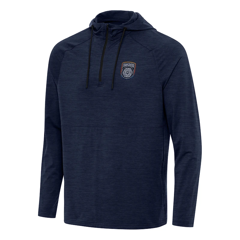 Men's Antigua Heather Navy San Diego FC Spikes Raglan Quarter-Zip Hoodie