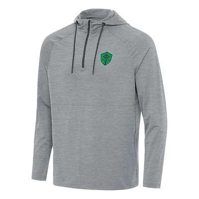 Men's Antigua Heather Gray Seattle Sounders FC Spikes Raglan Quarter-Zip Hoodie