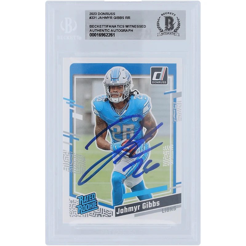 Jahmyr Gibbs Detroit Lions Autographed 2023 Panini Donruss Rated Rookie #331 Beckett Fanatics Witnessed Authenticated Rookie Card