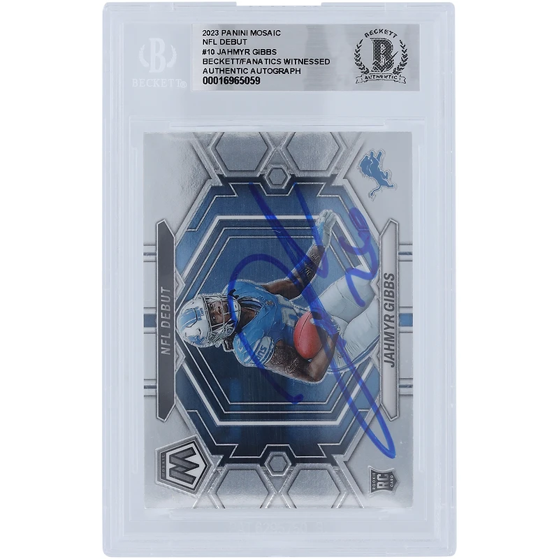 Jahmyr Gibbs Detroit Lions Autographed 2023 Panini Mosaic NFL Debut #ND-10 Beckett Fanatics Witnessed Authenticated Rookie Card