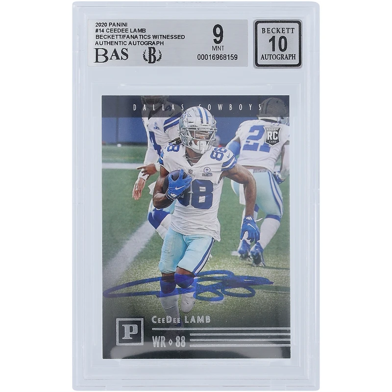 CeeDee Lamb Dallas Cowboys Autographed 2020 Panini #PA-14 Beckett Fanatics Witnessed Authenticated 9/10 Rookie Card