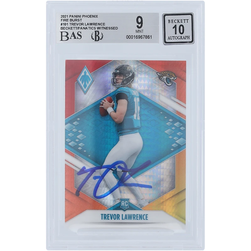 Trevor Lawrence Jacksonville Jaguars Autographed 2021 Panini Phoenix Fire Burst #101 Beckett Fanatics Witnessed Authenticated 9/10 Rookie Card
