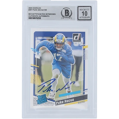 Puka Nacua Los Angeles Rams Autographed 2023 Panini Donruss #357 Beckett Fanatics Witnessed Authenticated 10 Rookie Card