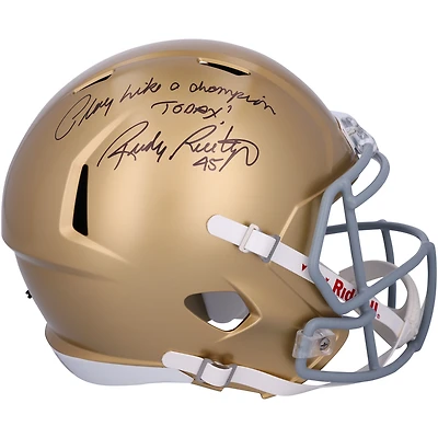 Rudy Ruettiger Notre Dame Fighting Irish Autographed Riddell Gold Speed Replica Helmet with "Play like a Champion Today!" Inscription