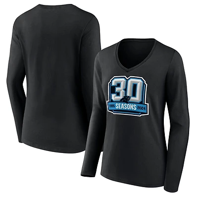 Women's Black Carolina Panthers 30th Anniversary Long Sleeve V-Neck T-Shirt