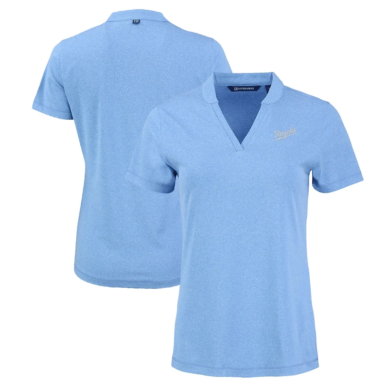 Women's Cutter & Buck Heather Light Blue Kansas City Royals Forge Stretch Blade DryTec V-Neck Polo