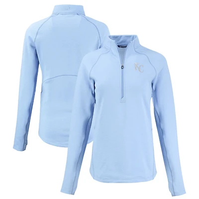 Women's Cutter & Buck Heather Light Blue Kansas City Royals Peshastin Eco Fleece Recycled Raglan Half-Zip Top
