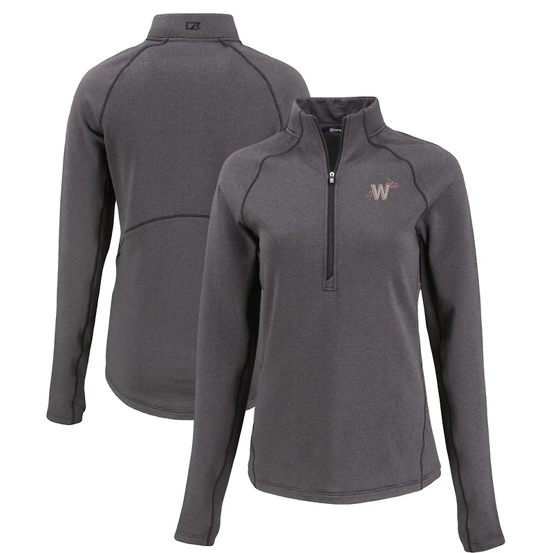 Women's Cutter & Buck Heather Black Washington Nationals Peshastin Eco Fleece Recycled Raglan Half-Zip Top