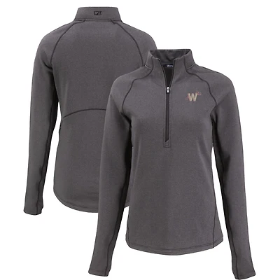 Women's Cutter & Buck Heather Black Washington Nationals Peshastin Eco Fleece Recycled Raglan Half-Zip Top