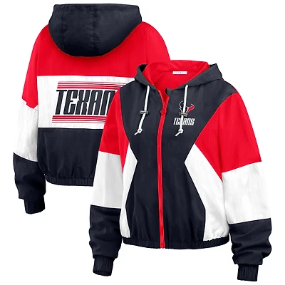 Women's WEAR by Erin Andrews Navy/Red Houston Texans Plus Size Color Block Full-Zip Windbreaker Jacket
