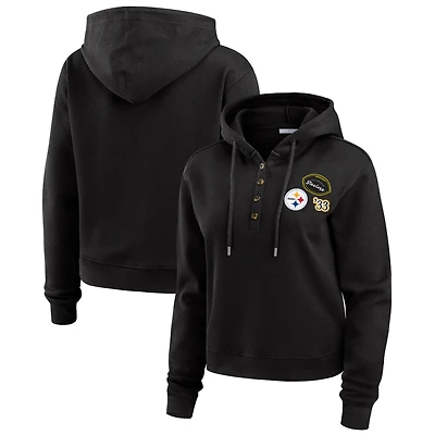 Women's WEAR by Erin Andrews  Black Pittsburgh Steelers Plus Size Waffle Hoodie Pullover Top