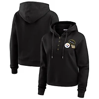 Women's WEAR by Erin Andrews  Black Pittsburgh Steelers Plus Size Waffle Hoodie Pullover Top