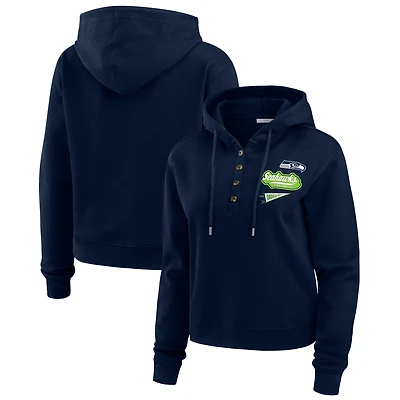 Women's WEAR by Erin Andrews  Navy Seattle Seahawks Plus Size Waffle Hoodie Pullover Top