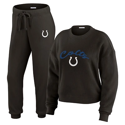 Women's WEAR by Erin Andrews  Cream Indianapolis Colts Plus Size Knitted Tri-Blend Long Sleeve T-Shirt & Pants Lounge Set