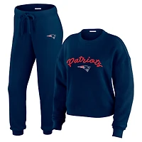 Women's WEAR by Erin Andrews  Cream New England Patriots Plus Size Knitted Tri-Blend Long Sleeve T-Shirt & Pants Lounge Set