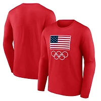 Men's Fanatics  Red Team USA Flag and Rings Long Sleeve T-Shirt