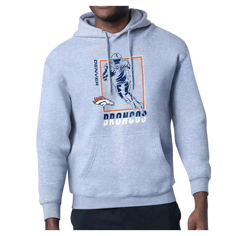 Men's Starter Heather Gray Denver Broncos Player Grid Pullover Hoodie
