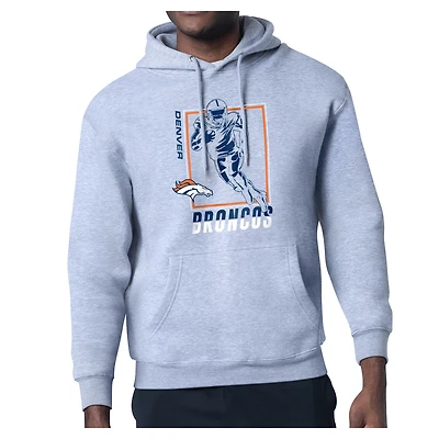 Men's Starter Heather Gray Denver Broncos Player Grid Pullover Hoodie