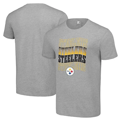 Men's Starter Heather Gray Pittsburgh Steelers Four Team Name Logo T-Shirt