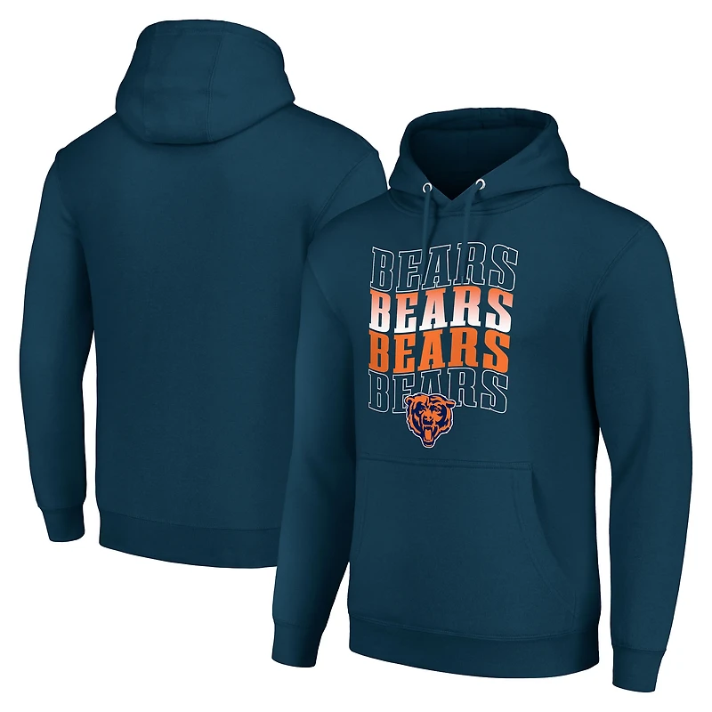 Men's Starter Navy Chicago Bears Four Team Name Logo Fleece Pullover Hoodie
