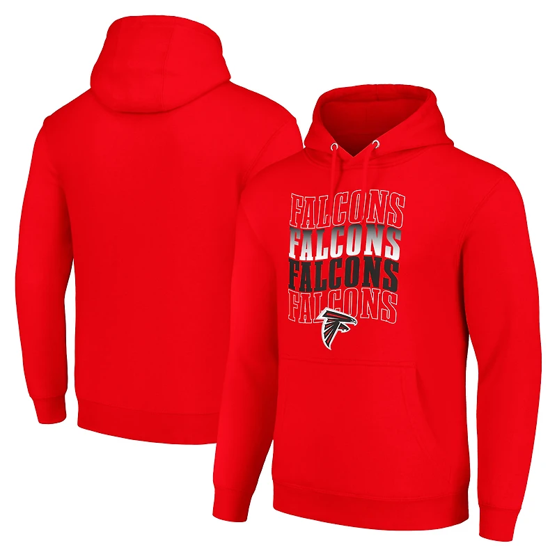 Men's Starter Red Atlanta Falcons Four Team Name Logo Fleece Pullover Hoodie