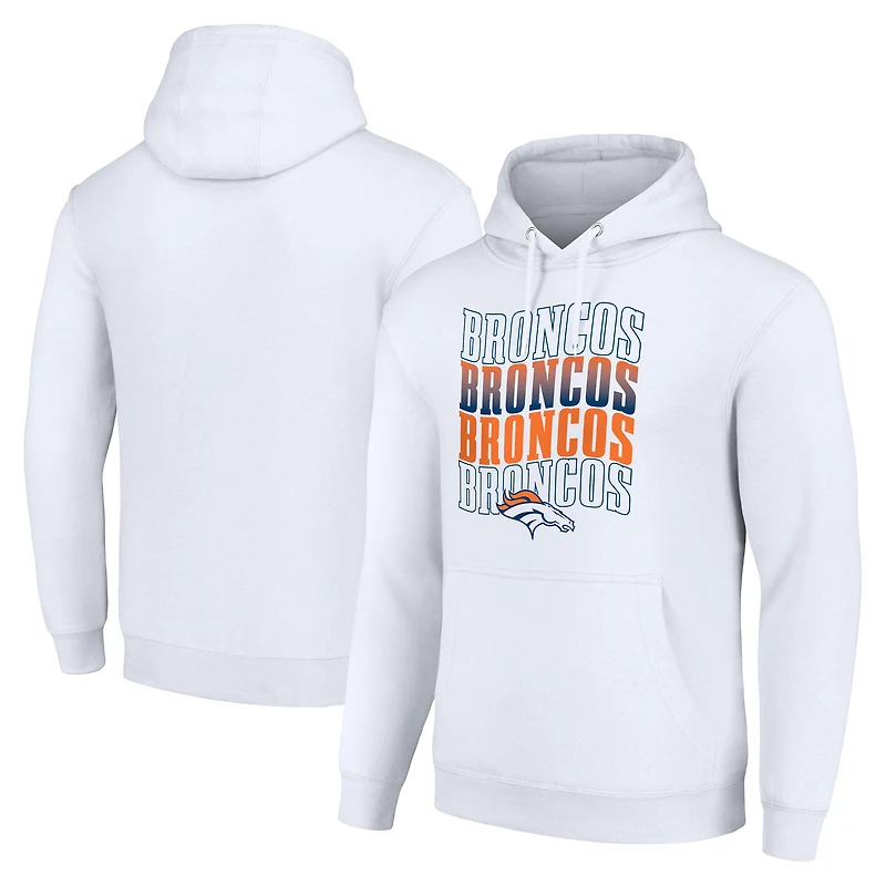 Men's Starter White Denver Broncos Four Team Name Logo Fleece Pullover Hoodie