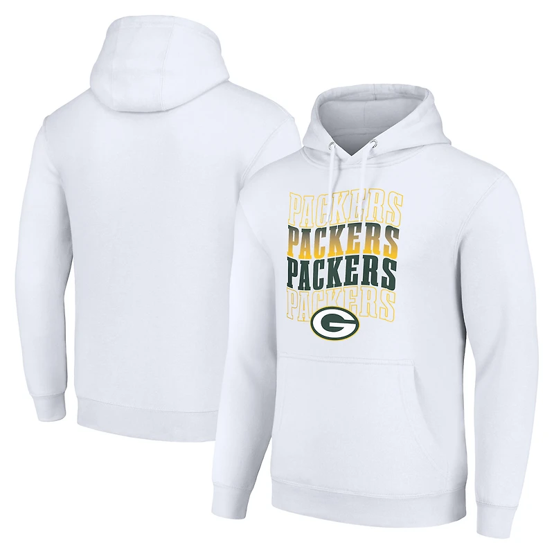 Men's Starter White Green Bay Packers Four Team Name Logo Fleece Pullover Hoodie