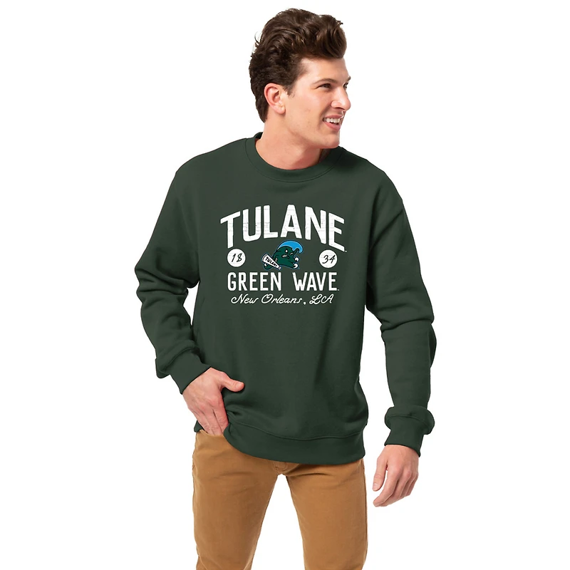 Men's League Collegiate Wear Green Tulane Wave Essentials 2.0 Fleece Pullover Sweatshirt