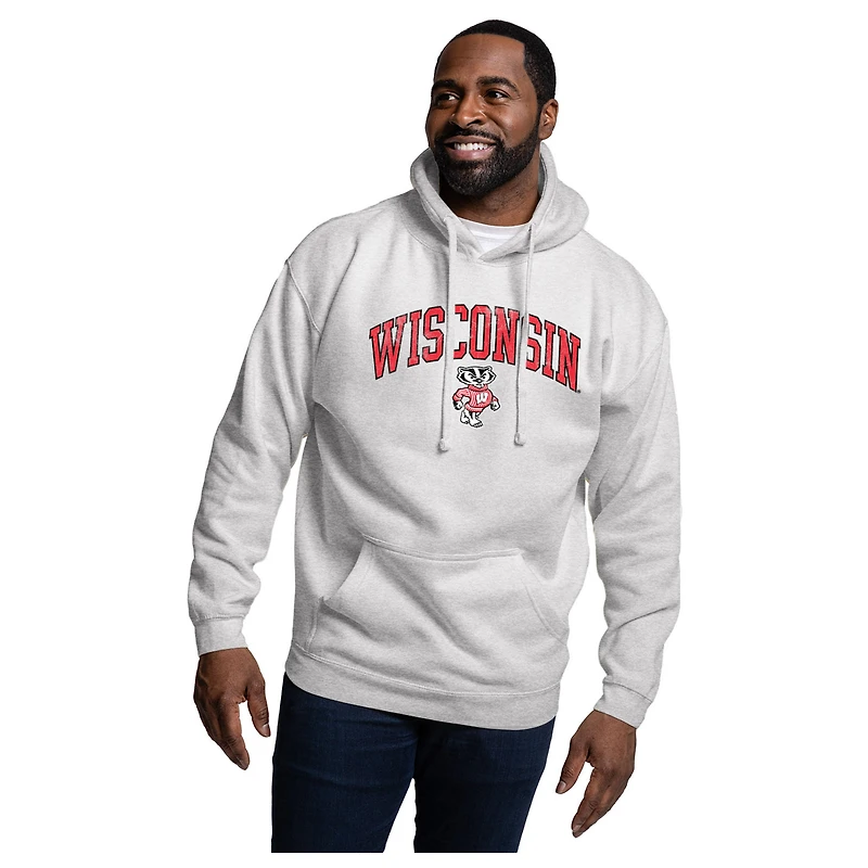 Men's League Collegiate Wear Heather Gray Wisconsin Badgers Essentials 2.0 Fleece Pullover Hoodie