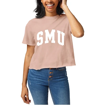 Women's Official League Light Pink SMU Mustangs Clothesline Cropped T-Shirt