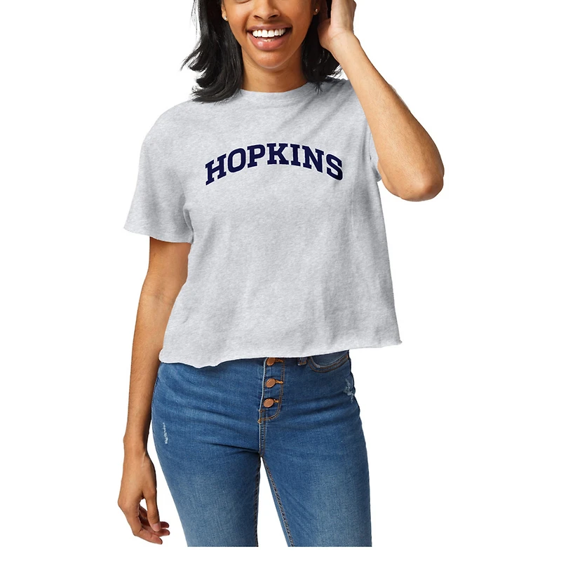 Women's Official League Ash Johns Hopkins Blue Jays Clothesline Cropped T-Shirt