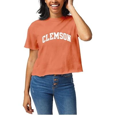 Women's Official League Orange Clemson Tigers Clothesline Cropped T-Shirt