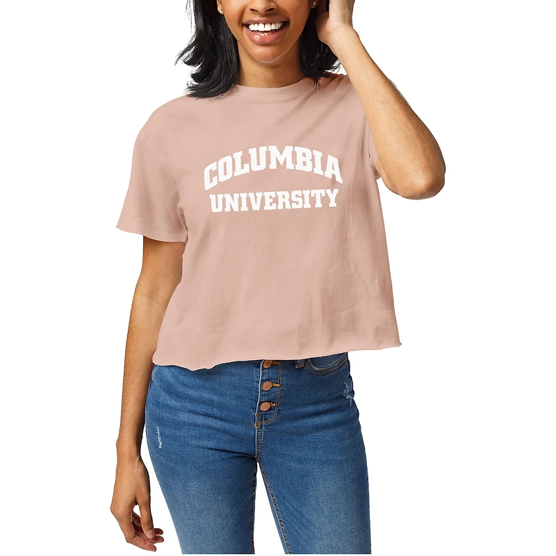 Women's Official League Light Pink Columbia University Clothesline Cropped T-Shirt