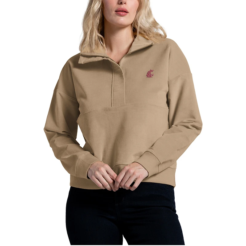 Women's Tan Washington State Cougars Corduroy Half-Zip Sweatshirt