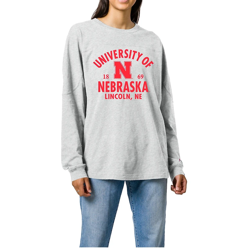 Women's Ash Nebraska Huskers Throwback Oversized Long Sleeve T-Shirt