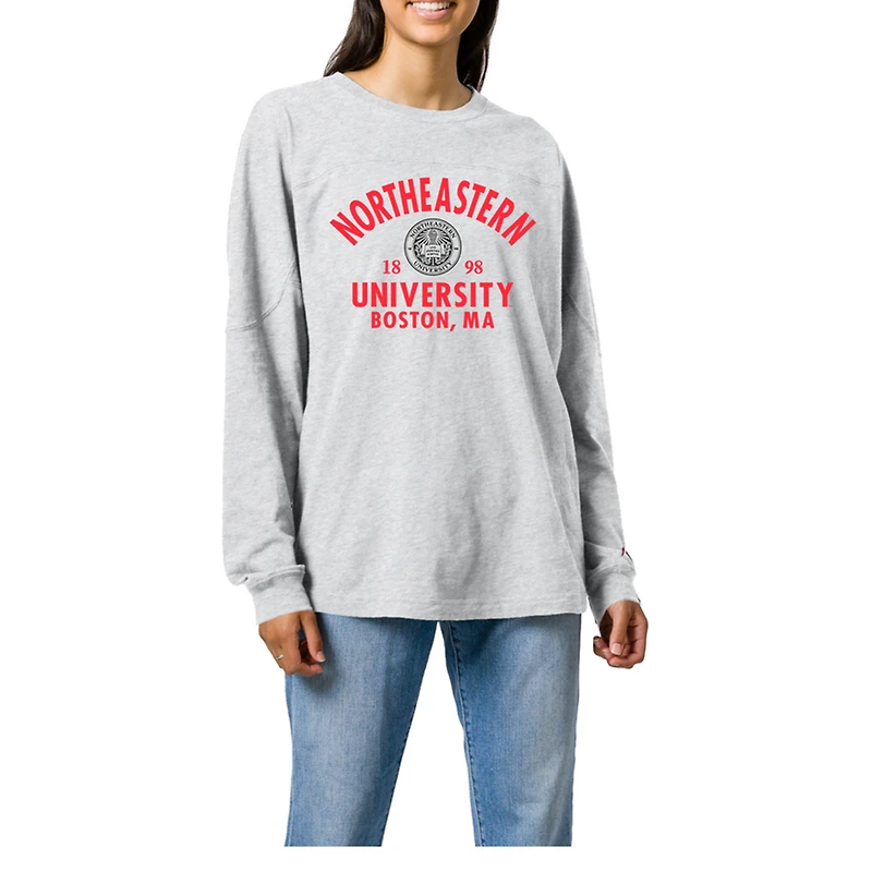 Women's Ash Northeastern Huskies Throwback Oversized Long Sleeve T-Shirt
