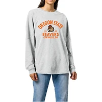Women's Ash Oregon State Beavers Throwback Oversized Long Sleeve T-Shirt