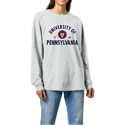 Women's Ash Pennsylvania Quakers Throwback Oversized Long Sleeve T-Shirt