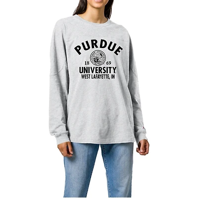 Women's Ash Purdue Boilermakers Throwback Oversized Long Sleeve T-Shirt
