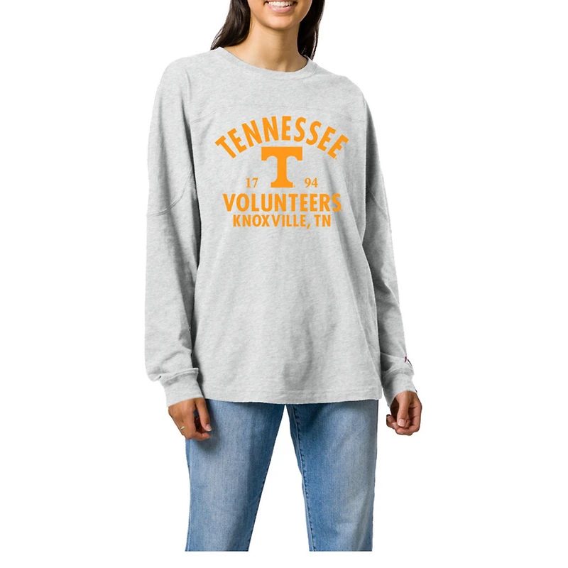 Women's Ash Tennessee Volunteers Throwback Oversized Long Sleeve T-Shirt