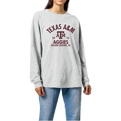 Women's Ash Texas A&M Aggies Throwback Oversized Long Sleeve T-Shirt