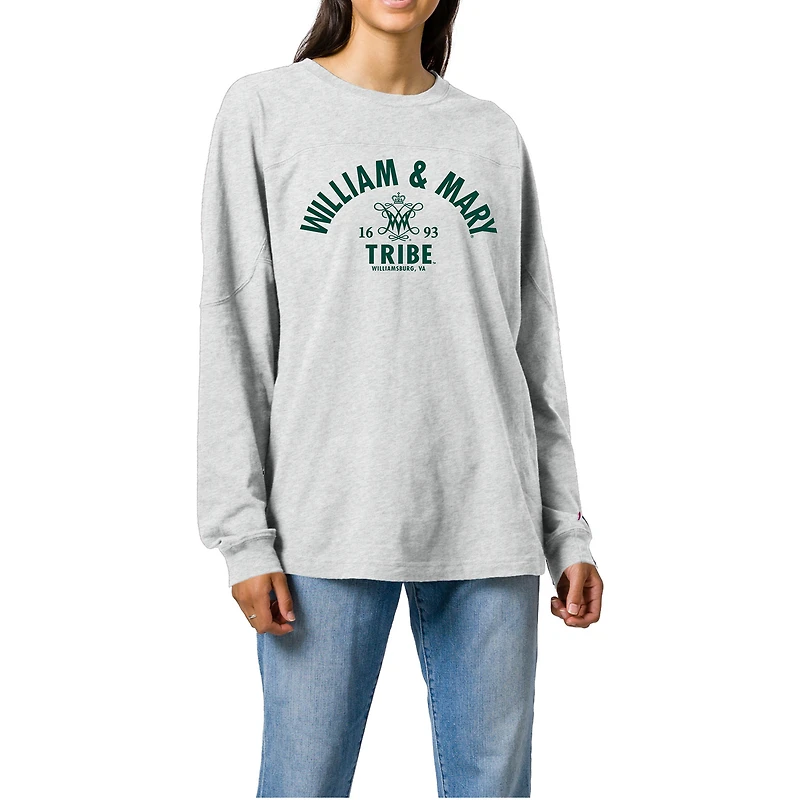Women's Ash William & Mary Tribe Throwback Oversized Long Sleeve T-Shirt