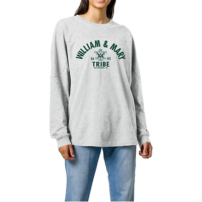 Women's Ash William & Mary Tribe Throwback Oversized Long Sleeve T-Shirt