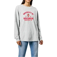 Women's Ash Wisconsin Badgers Throwback Oversized Long Sleeve T-Shirt