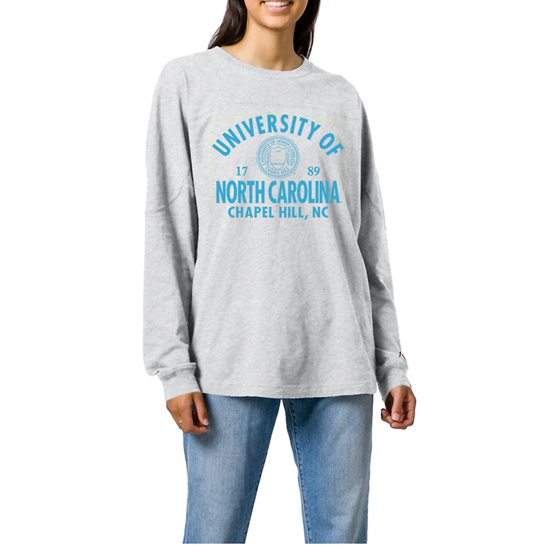 Women's Ash North Carolina Tar Heels Throwback Oversized Long Sleeve T-Shirt