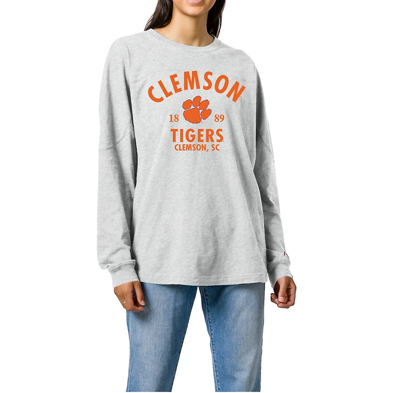 Women's Ash Clemson Tigers Throwback Oversized Long Sleeve T-Shirt