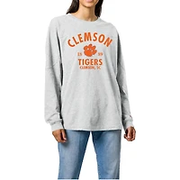 Women's Ash Clemson Tigers Throwback Oversized Long Sleeve T-Shirt
