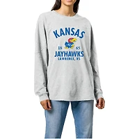 Women's Ash Kansas Jayhawks Throwback Oversized Long Sleeve T-Shirt