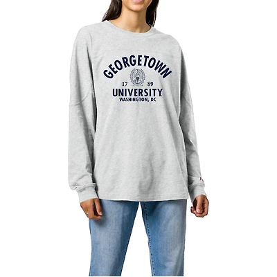 Women's Ash Georgetown Hoyas Throwback Oversized Long Sleeve T-Shirt